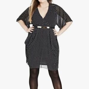 City Chic Polka Dot Belted Drape Dress Size Large